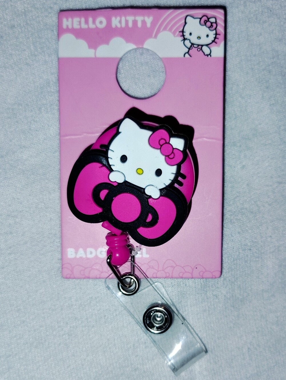 Sanrio Hello Kitty Pink Badge Reel with Bow Accent